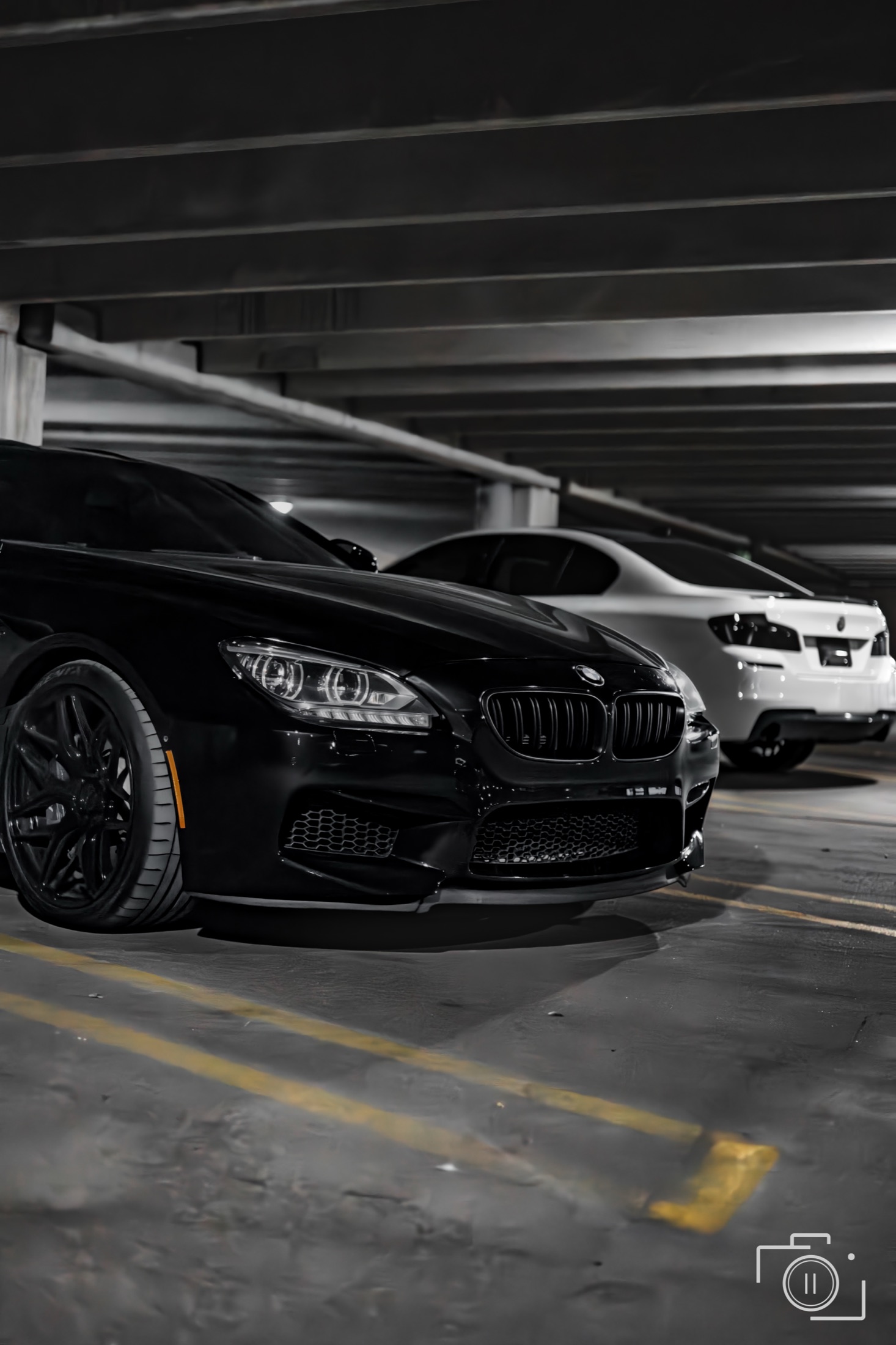 BMW M6 low-angle composition in a garage setting, Southfield, Michigan. Personal automotive editorial. Photography by Brian Mullin, Pause Studios.